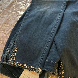 Lane Bryant Dark Blue Skinny Jeans with Pearl & Stud Hem